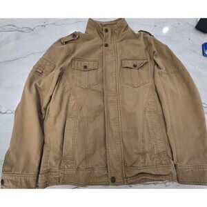 Wenven Jacket Mens Medium Khaki Field Military Utility Zip Snap Lined Canvas